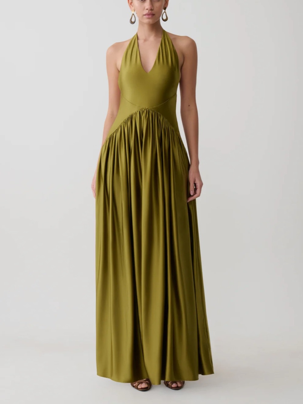Meshki Olive Halter Maxi Dress